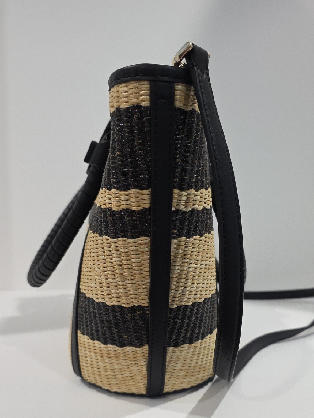 NEW ☑️ Kate Spade CRUISE Medium Tote Raffia & Black leather - Picture 11 of 16